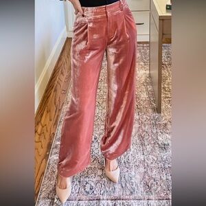 Velvet Wide-Leg Pants in Blush Pink